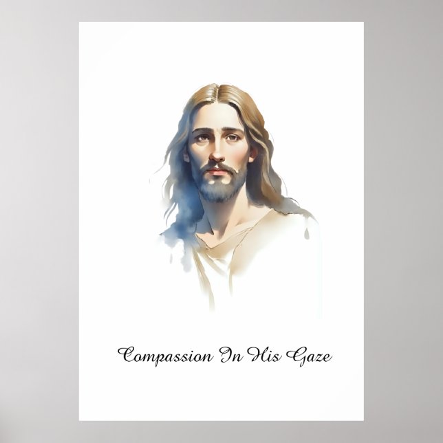 Kompassion i hans gaze- Jesus Vatten färg målning Poster (Framsidan)