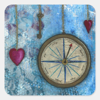 Kompassmärken och hjärtetiketter fyrkantigt klistermärke