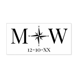 Kompassros Par Bröllop 2 Initialer Monogram Dt Självfärgande Stämpel