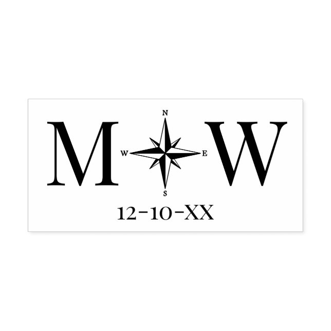 Kompassros Par Bröllop 2 Initialer Monogram Dt Självfärgande Stämpel (Design)