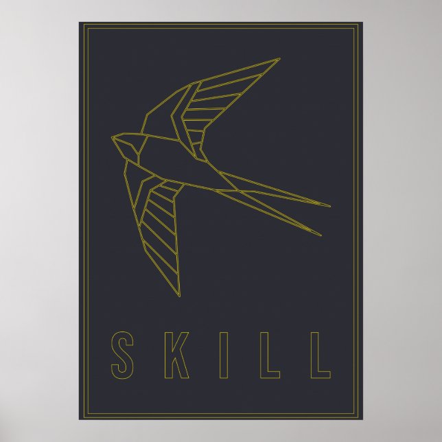 Kompetensbekräftelse poster gult origami-fågel (Framsidan)