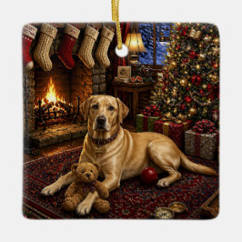 Kompis Den gula labrador retriever semester  Julgransprydnad Keramik