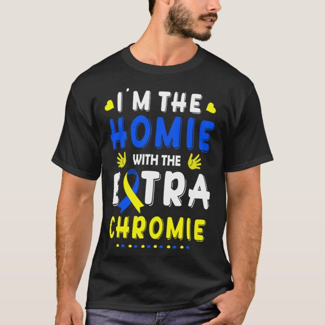 Kompis med extra kromosom Downs syndrom medvetenhe T Shirt (Framsida)