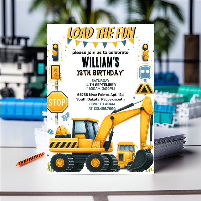 kompis-pojken Simple Construction lastbilar 5 föde Inbjudningar (Skapare uppladdad)