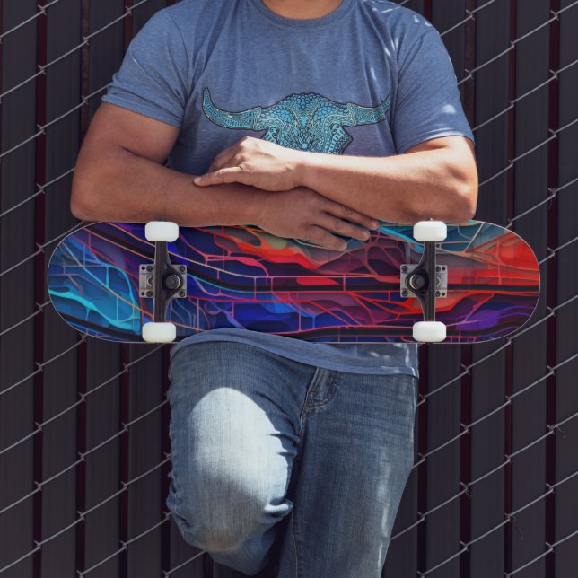 Komplex ansluten linjer i rött och blått mini skateboard bräda 18,5 cm (Utomhus 3)
