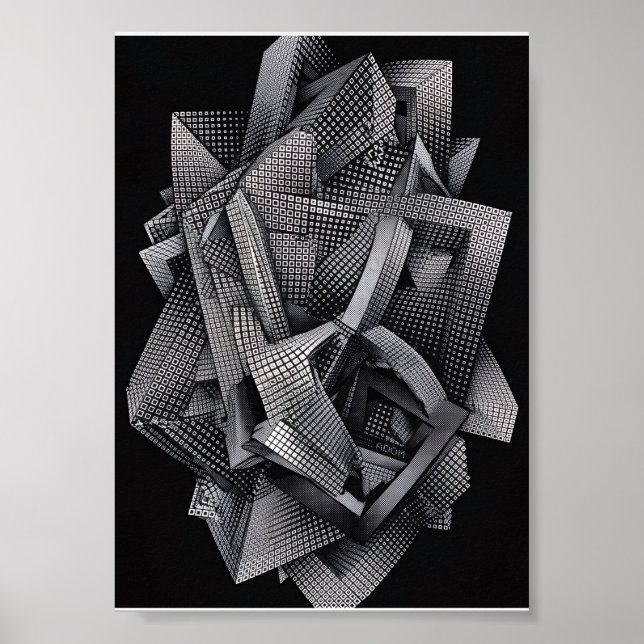 Komplex Arkitektonisk Fraktal Monokrom Geometrisk Poster (Framsidan)