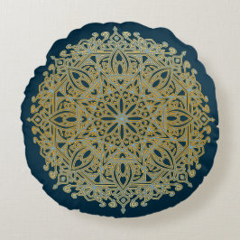 Komplex Blue & Guld Mandala Rund Kudde