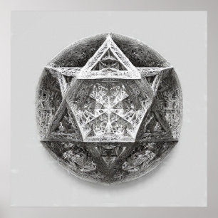 Komplex geometrisk linjekonst: Icosahedron Infinit Poster