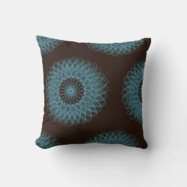 Komplex Guilloche Flower mönster brun teal Kudde