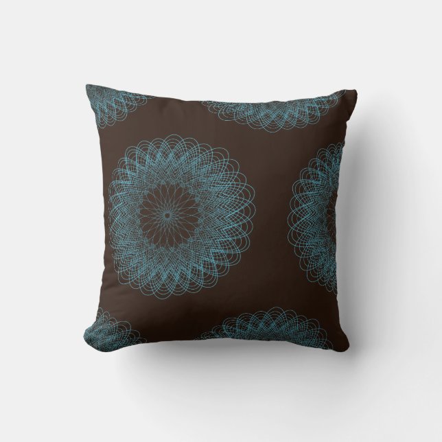 Komplex Guilloche Flower mönster brun teal Kudde (Framsida)