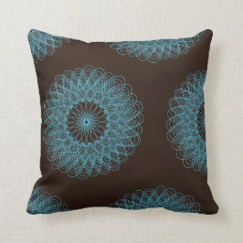 Komplex Guilloche Flower mönster brun teal Kudde