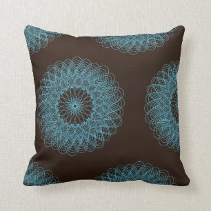 Komplex Guilloche Flower mönster brun teal Kudde