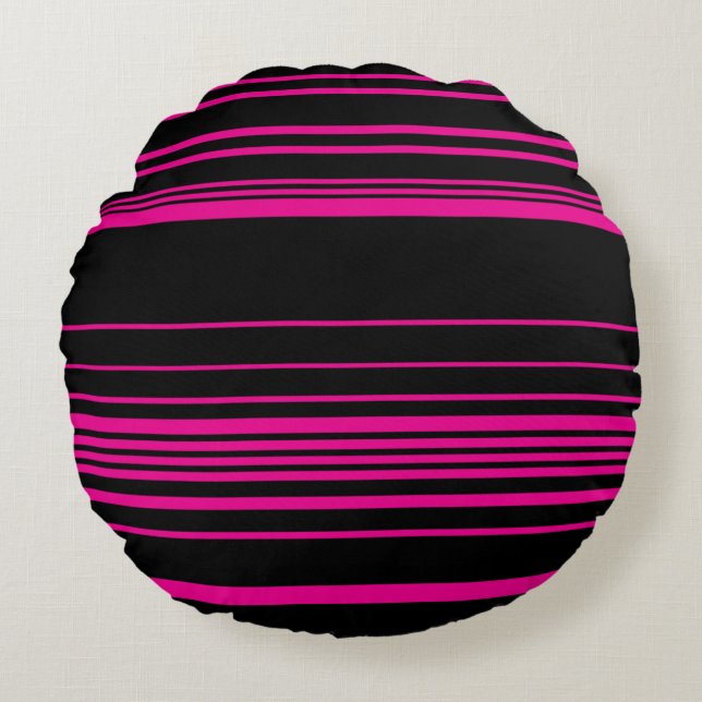 Komplex Rand - Magenta och svart Rund Kudde (Framsidan)