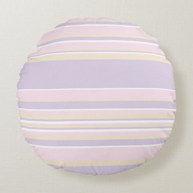 Komplex Rand - Pastellets Rosa, Gult och Lila Rund Kudde (Framsidan)