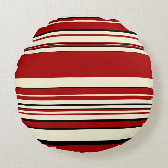 Komplex Rand - Röd & Cream Rund Kudde (Framsidan)