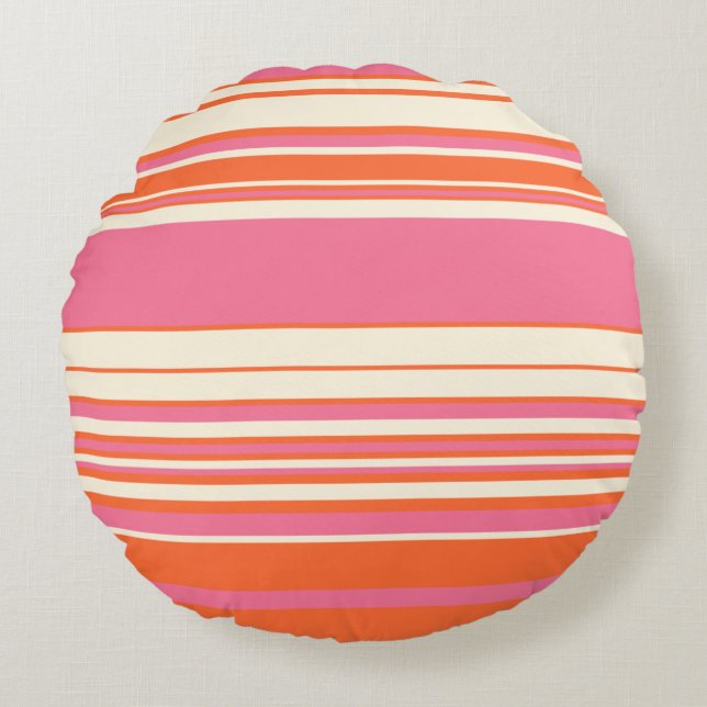 Komplex Rand - Rosa, Orange och grädde Rund Kudde (Framsidan)