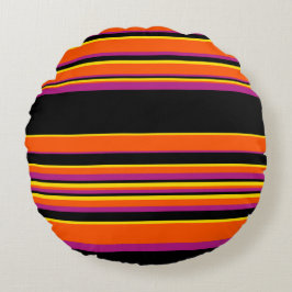 Komplex Rand - Svart, Rosa, Orange och Gult Rund Kudde