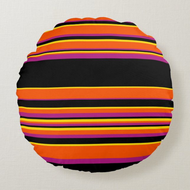 Komplex Rand - Svart, Rosa, Orange och Gult Rund Kudde (Framsidan)