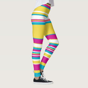 Komplex Rand - Turkos, Gult, Rosa och vit Leggings