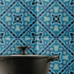 Komplext mjukt blått och indigo Geometric Mönster Kakelplatta<br><div class="desc">Den keramiska plattan har en komplex, symmetrisk kaleidoskopisk mönster som växer upp i harmonisk upprepning och skapar en mesmeriserande visuell effekt. Utformningen kännetecknas av olika blåskuggor, från ljus till mörk, som på ett utmärkt sätt motverkas av grått och svarta accenter. Mönster består av geometriska former som komar samman för att...</div>