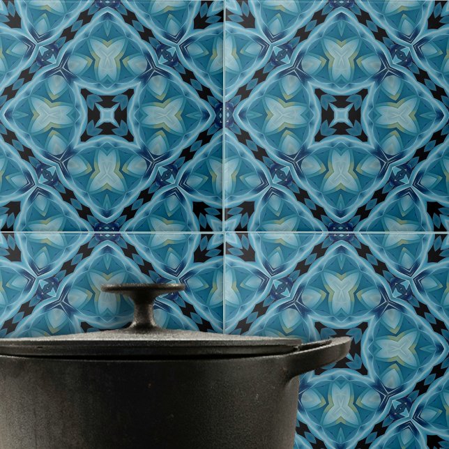 Komplext mjukt blått och indigo Geometric Mönster Kakelplatta (Skapare uppladdad)