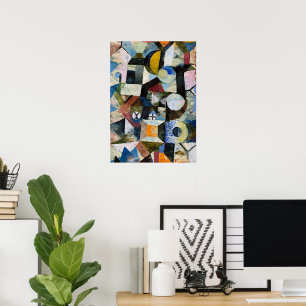 Komposition med gul halvmåne och Y Poster