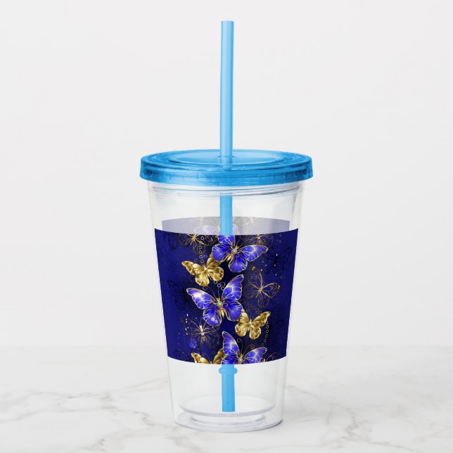 Komposition med safirfjärilar take away mugg (Framsida)