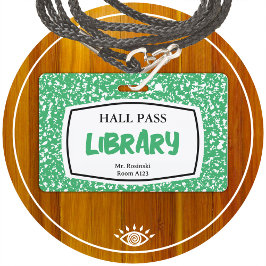 kompositionsbok bibliotek hallpass för lärare