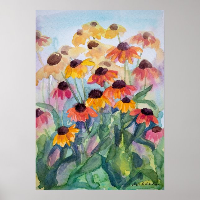 Kompottrosor sommarträdgård akvarell blommor poster (Framsidan)