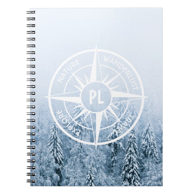 Komprimera stjärnornas emblem i monogram vintergry anteckningsbok (Framsidan)