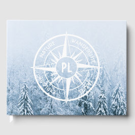 Komprimera stjärnornas emblem i monogram vintergry gästböcker