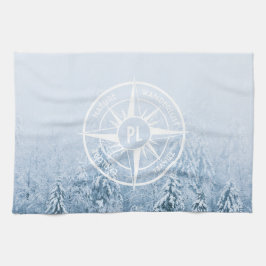 Komprimera stjärnornas emblem i monogram vintergry kökshandduk