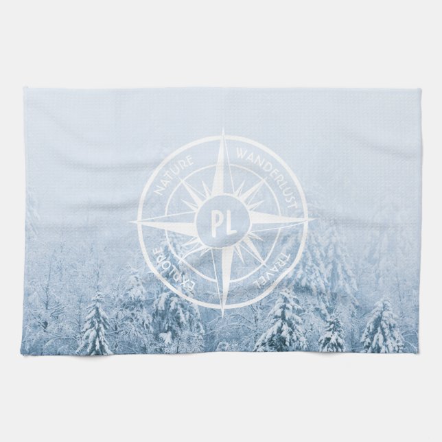 Komprimera stjärnornas emblem i monogram vintergry kökshandduk (Horisontell)