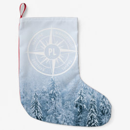 Komprimera stjärnornas emblem i monogram vintergry liten julstrumpa