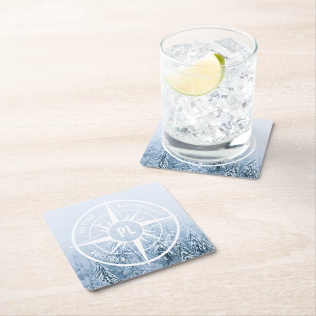 Komprimera stjärnornas emblem i monogram vintergry underlägg papper kvadrat (Insitu)