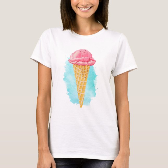 Kon av iskräm med en blå färgplatta tee shirt (Framsida)