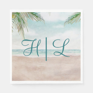 Kön Breeze Sandy Beach Wedding Monogram Middag Pappersservett