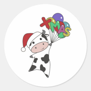 Kon Cheerful jul Winter Animals Kor Runt Klistermärke