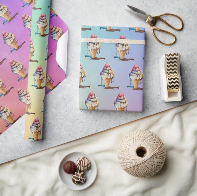 Kon för att köra iskräm på regnbågsövertoning presentpapper (Hantverk)