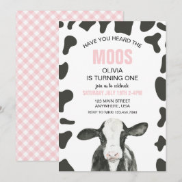 Kon har du hört Moos rosa Play Birthday Inbjudningar