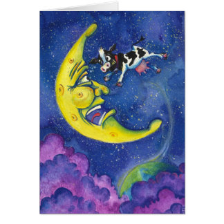 kon hoppade in i månen hälsningskort