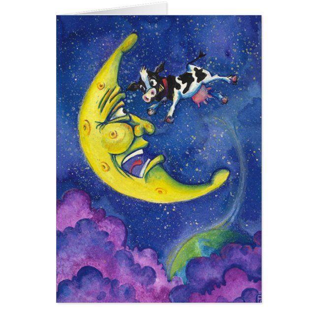 kon hoppade in i månen hälsningskort (Framsidan)