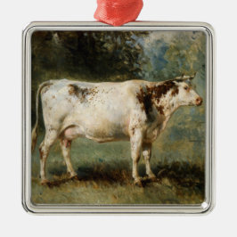Kon i ett landskap på landsbygden (husdjur) julgransprydnad metall