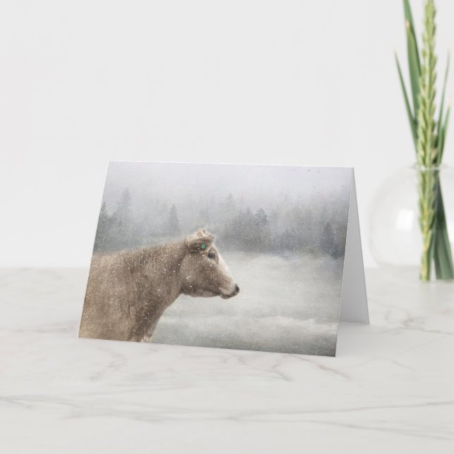 Kon i Fallande Snö Kort (Framsida)