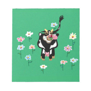 Kon i grönt med blommor anteckningsblock