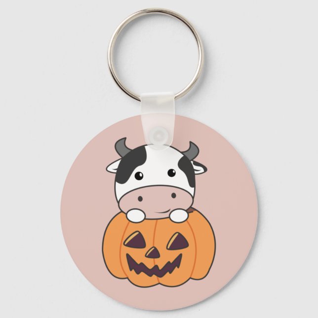Kon i nyckelkedjan Pumpkin Cute Cows Happy hallowe Nyckelring (Framsida)