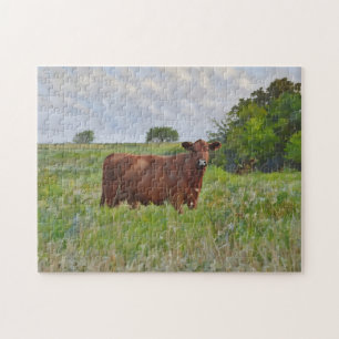 Kon i Pasture Farm Stil Art Puzzle Pussel