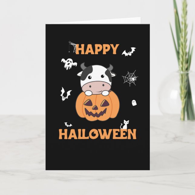 Kon i Pumpkin Cute Cows Happy halloween Kort (Framsida)