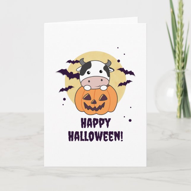 Kon i Pumpkin Cute Cows Happy halloween Kort (Framsida)