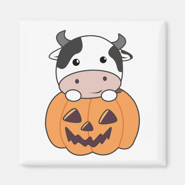 Kon i Pumpkin Cute Cows Happy halloween Magnet (Framsidan)